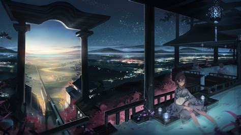 1360x768 resolution | female anime character at pool digital wallpaper, anime, landscape, Japan ...