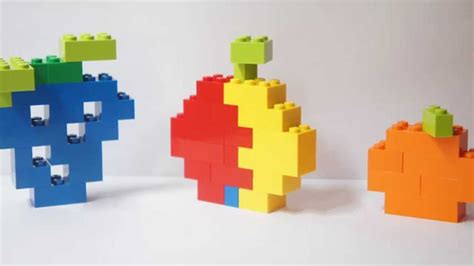 How to build Lego fruit pieces; Stop Motion showing orange, apple and ...