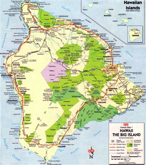 a map of hawaii with the big island highlighted in pink and green on it's borders