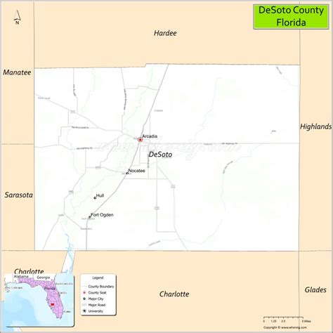 DeSoto County Map, Florida, USA | Check Major Cities & Towns, County Facts & Location