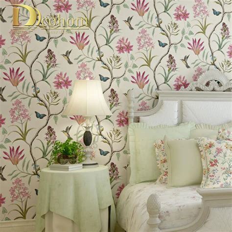 American Rustic Floral Bird Wall Paper Rolls For Walls Vintage Wallpaper For Bedroom Living Room ...