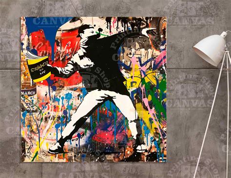 Banksy flower thrower canvas Banksy bunch of flowers wall | Etsy