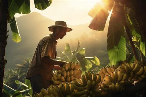 Premium AI Image | Harvesting Bananas at a Tropical Plantation Generative By Ai