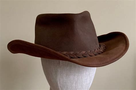 Brown Leather Cowboy Hat Vintage Western Braided Hat Band Distressed Leather Goods