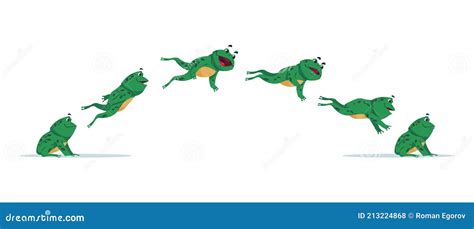 Jumping Frog. Cartoon Animation Sequence With Amphibian Movement. Side View Of Aquatic Animal ...