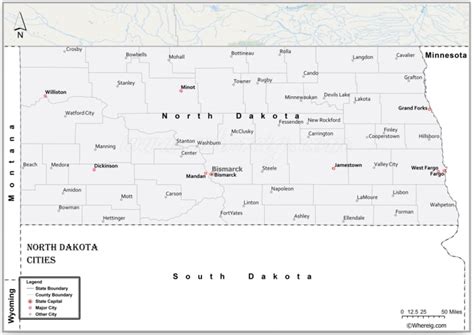 Map of Cities in North Dakota, List of North Dakota Cities by Population - Whereig.com