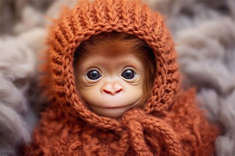 Premium AI Image | Beautiful Orangutan baby crochet knitting Sewing ...