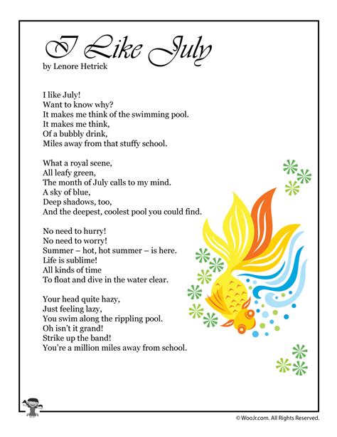 I Like July Poem for Kids Printable | Woo! Jr. Kids Activities : Children's Publishing