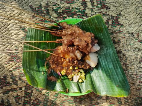 sate padang, indonesian cuisine padang beef, intestine satay with spicy ...