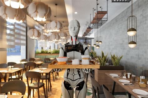 Premium Photo | Robot waiter serving food and drink in a restaurant