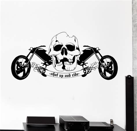 Vinyl Wall Decal Cool Skull Motorcycle Speed Biker Driver Garage Cruis ...