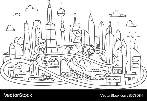 Hand line drawing futuristic city architecture Vector Image