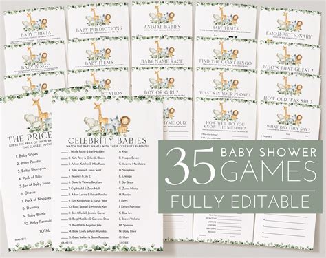 Baby Shower Games Safari Baby Shower Games Editable Games - Etsy