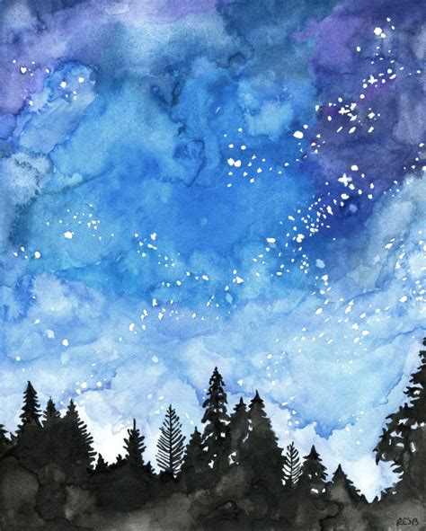 Watercolor Painting Galaxy Painting Night Sky Galaxy Print | Etsy