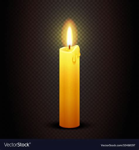 Candle with flame on transparent checkered Vector Image