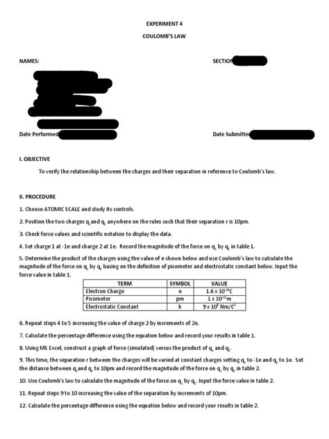 Experiment4 Coulomb's Law | PDF | Electric Charge | Physics