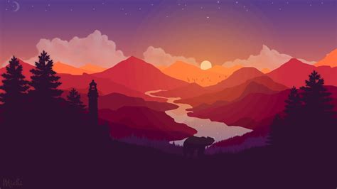 landscape - flatdesign - sunset - photoshop cs6 like please :p ...