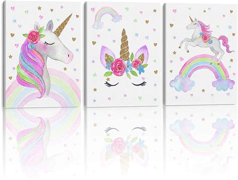 Rainbow Unicorn Canvas Wall Art for Girl's Room Decoration by Something Unicorn. Stretched ...