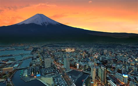 Mount Fuji Snowy Peak Japan Sunset City Wallpaper,HD World Wallpapers,4k Wallpapers,Images ...