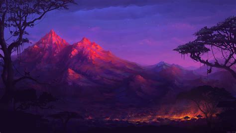 Free download | HD wallpaper: mountain painting, artwork, fantasy art, mountains, colorful ...