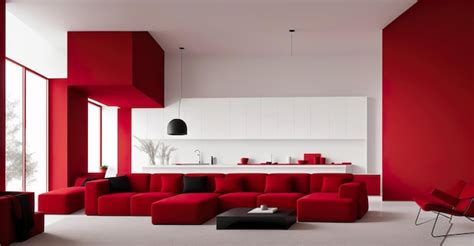 Premium Photo | Panoramic minimalist interior red walls generative ai