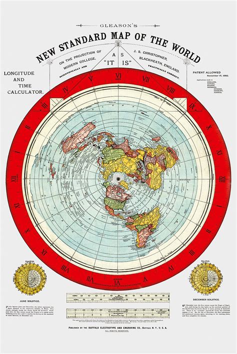 Flat Earth Map - Gleason's New Standard Map Of The World - Large 24 x 36 1892: Buy Online in ...