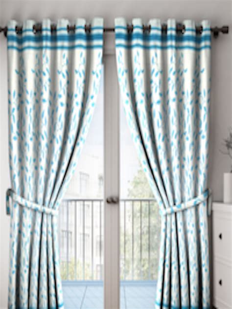 Buy Cortina Blue & Beige Set Of 2 Long Door Curtains - Curtains And ...