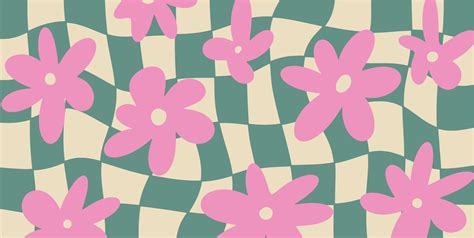 Groovy checkered Daisy Flowers background. Retro 70s - 60s Hippie ...