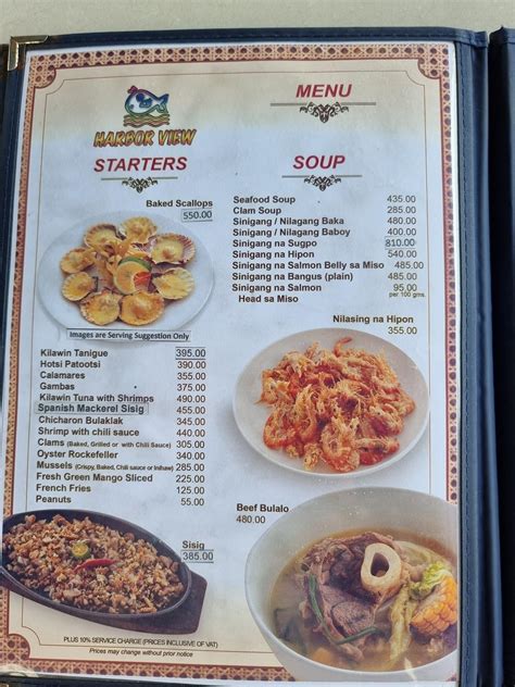 Menu at Harbor View Restaurant, Manila, South Dr