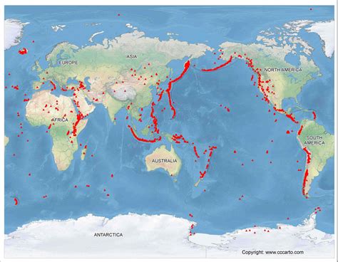 This Pacific-centered map showing the worlds volcanoes allows you to clearly see the 'ring of ...