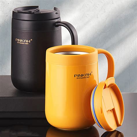 Pinkah Office Stainless Steel Mug Insulated Thermos Cup with Lid Thermos Coffee Mug Cup with ...