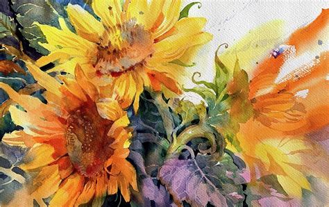 Sunflower Painting Watercolor Painting by Samira Yanushkova