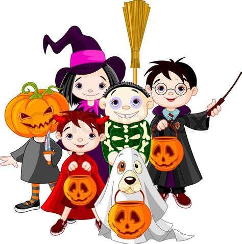 Children trick or treating in Halloween costume | Stock Vector | Colourbox