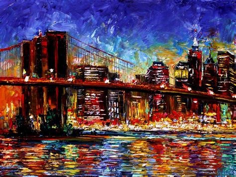 Debra Hurd Original Paintings AND Jazz Art: Cityscape New York City Brooklyn Bridge abstract ...