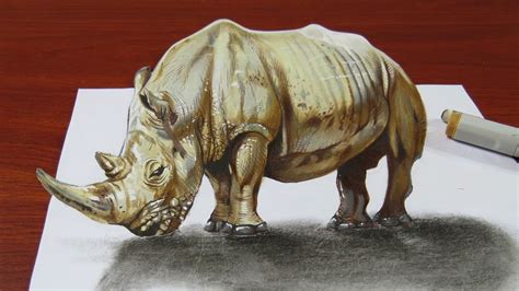 Art, Painting, Drawing, Tips and Tutorials: How to Draw a realistic 3D Rhino - Anamorphic Drawing