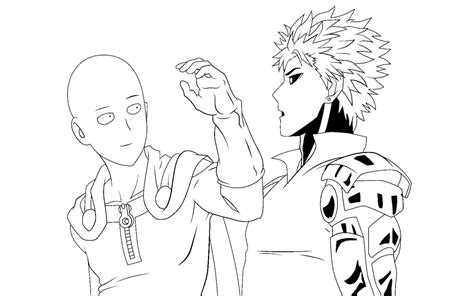 Saitama vs Genos para colorear, imprimir e dibujar –ColoringOnly.Com