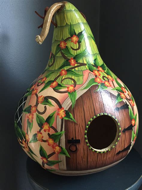 Gourd birdhouse painted by Debra J. Allen | Hand painted gourds, Painted gourds, Gourd art