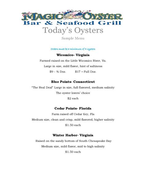 Oyster Menu | Sanibel Grill | Sanibel Island Restaurant