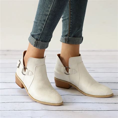 Fashion Autumn Women Shoes Ankle Boots Woman Low Heel Shoes Buckle Clog Heels Plus Size Casual ...