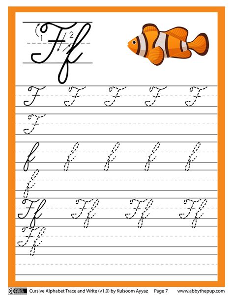 Cursive Alphabet Trace and Write Letter F | Free Printable Puzzle Games