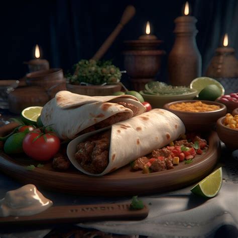 Free AI Image | Mexican burritos with meat and vegetables on a wooden plate