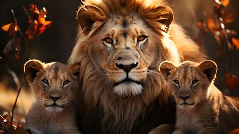 Premium AI Image | family of lion and cubs