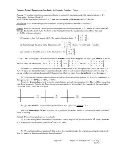 13. Homogeneous Coordinates for Computer Graphics