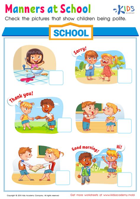 Manners at School Worksheet: Printable PDF for Kids