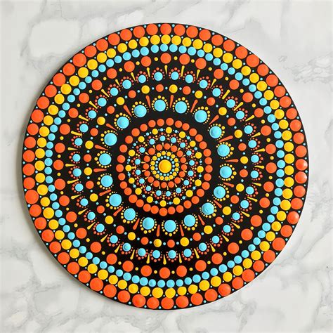 Hand Painted Dot Mandala Art, Dot Painting, Pointillism Artwork, Unique Home Decor, Colorful ...