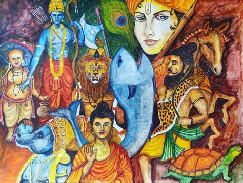 Ten Avatars of Lord Vishnu (Dashavatar) Painting by Pankaj Aggarwal ...