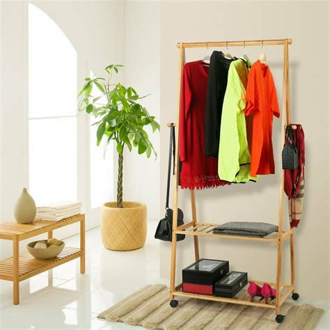 2-layer Clothes Hanging Rack Coat Hat Hooks Hanger Shoes Storage shelf Portable Practical with ...