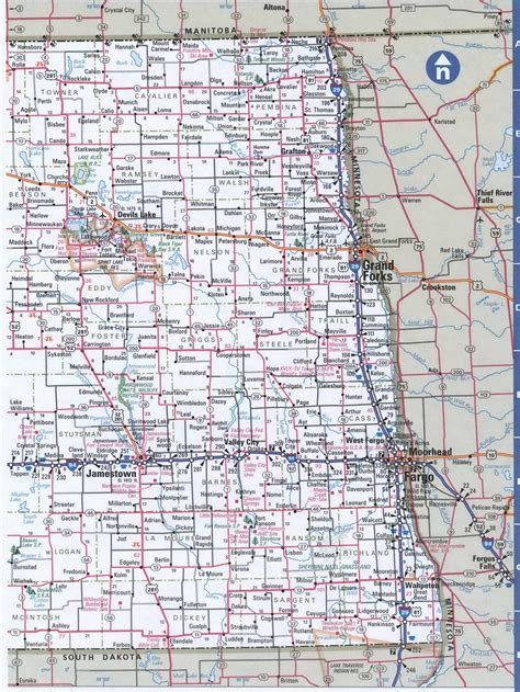 North Dakota state detailed roads map with cities and highways