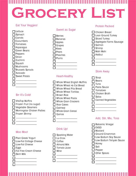 Printable Healthy Grocery List