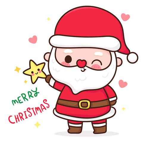 Cute santa claus with Christmas star cartoon Xmas vector Kawaii character 4225147 Vector Art at ...